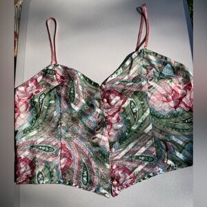 Victoria’s Secret Gold Label Semi Sheer Floral Striped Paisley Button Front Tank